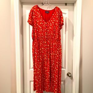 ModCloth Red Floral Midi-Dress Short Sleeve 3x